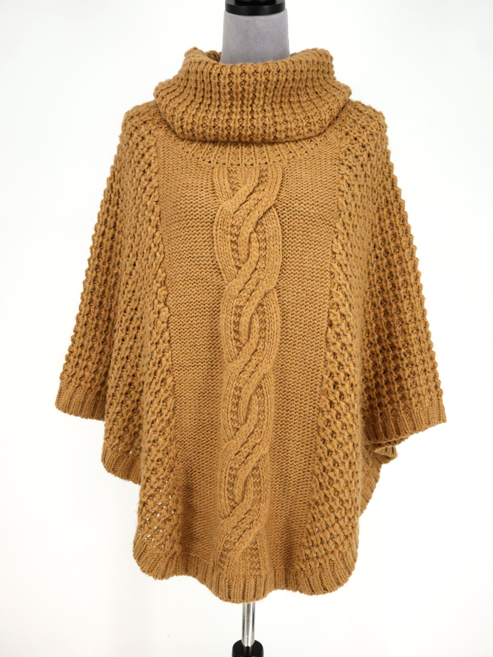 Midnight Velvet Poncho Sweater Womens Small Medium Rust Brown Cape Chunky Knit